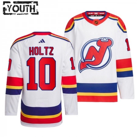 New Jersey Devils Dresy Alexander Holtz 10 Adidas 2022-23 Bílý Reverse Retro 2.0 Authentic - Dětské